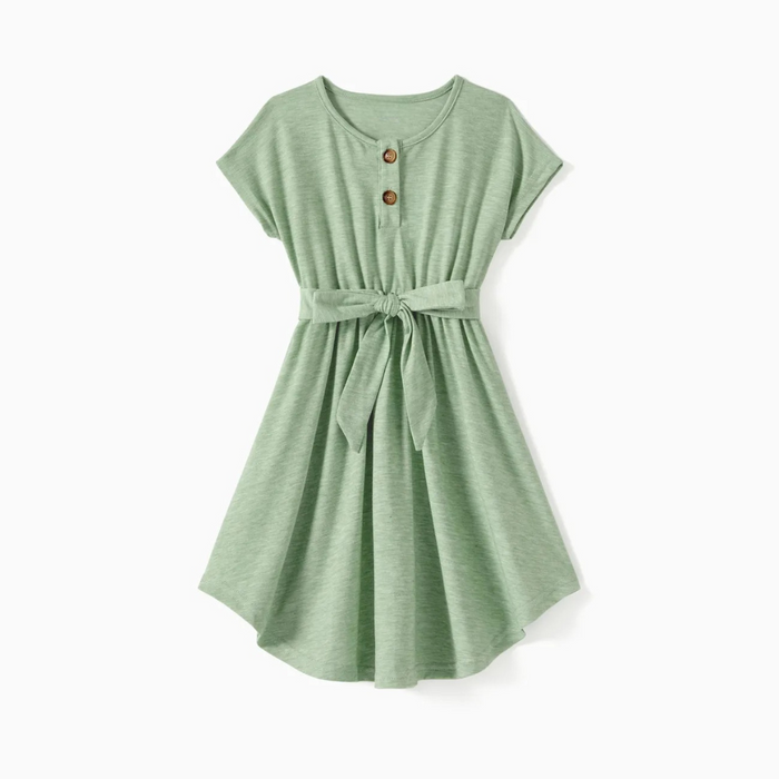 Button A Line Dress And Strip Tshirt Family Matching Outfit Set