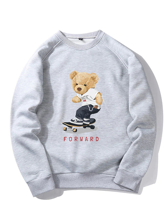 Bear On Skateboard Print Sweatshirt