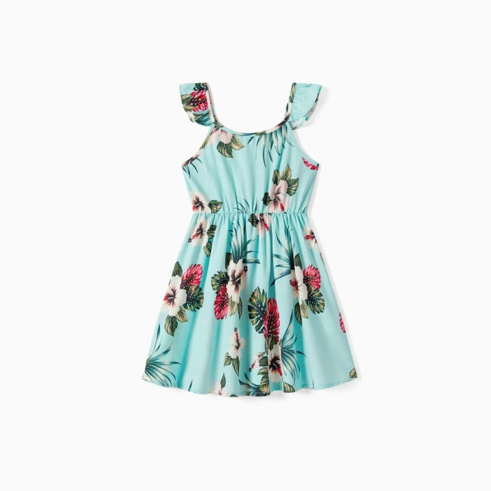 Family Summer Matching Tropical Floral Drawstring Outfits