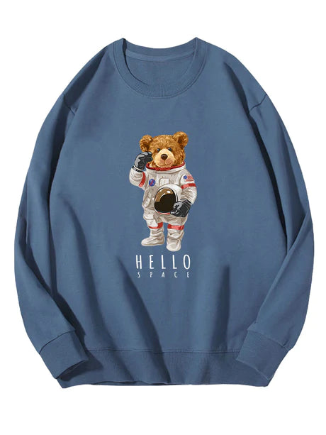 Astronaut Bear Print Cotton Sweatshirt