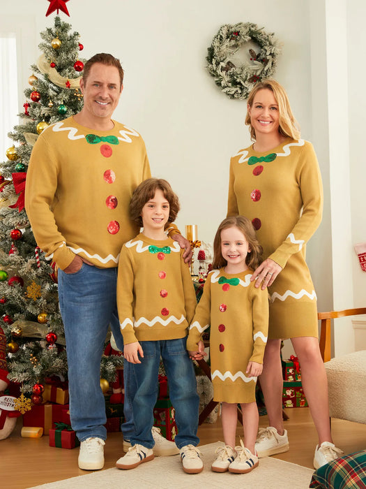 Gingerbread Print Family Matching Christmas Sweater Set