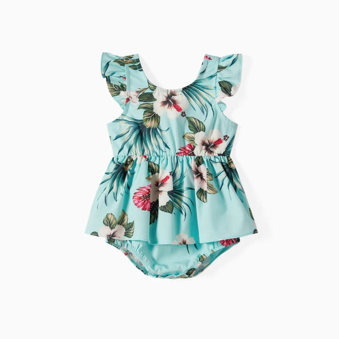 Family Summer Matching Tropical Floral Drawstring Outfits