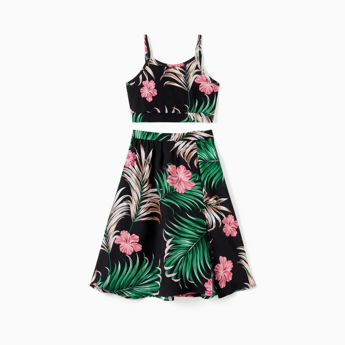 Tropical Leaf And Floral Printed Family Outfits Set