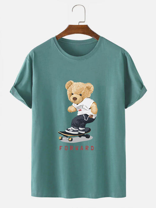 Bear On Skateboard Print T-Shirt