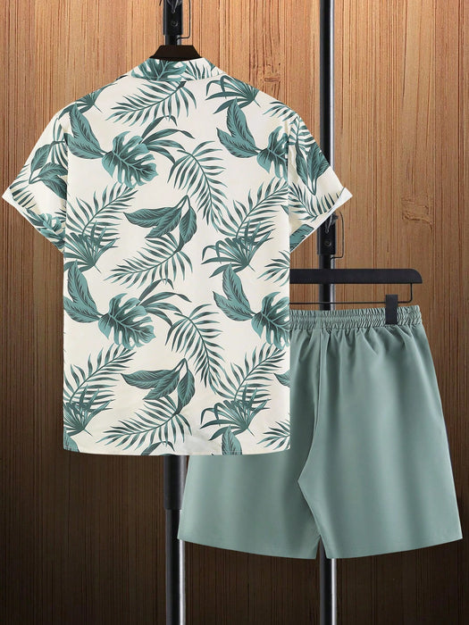 Tropical Print Shirt And Drawstring Shorts