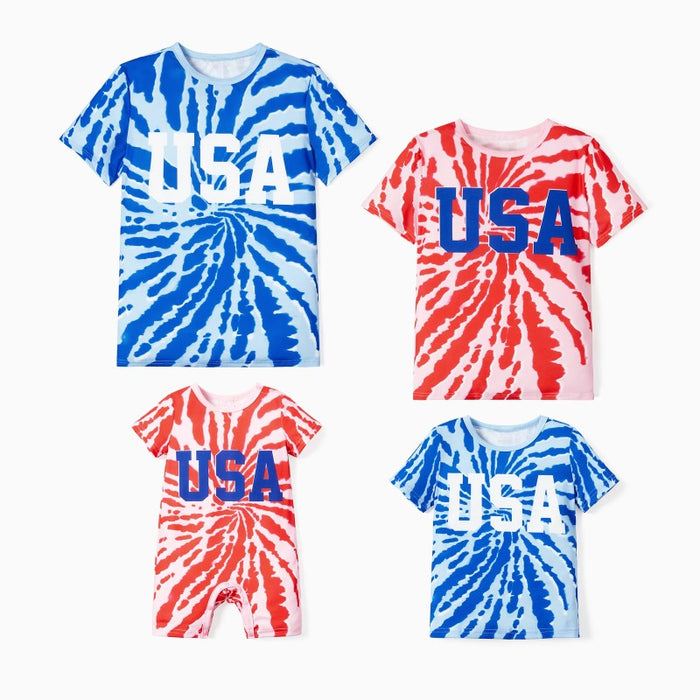 Independence Day Family Matching Tie Dye Print T Shirts