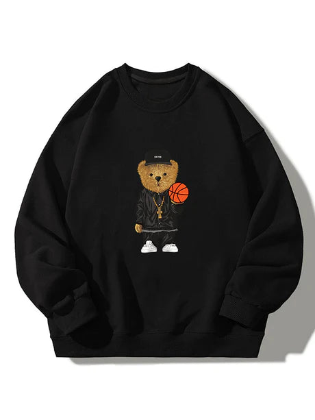 Basketball Bear Print Crew Neck Sweatshirt