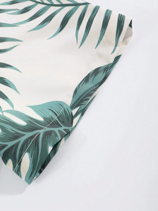 Tropical Print Shirt And Drawstring Shorts