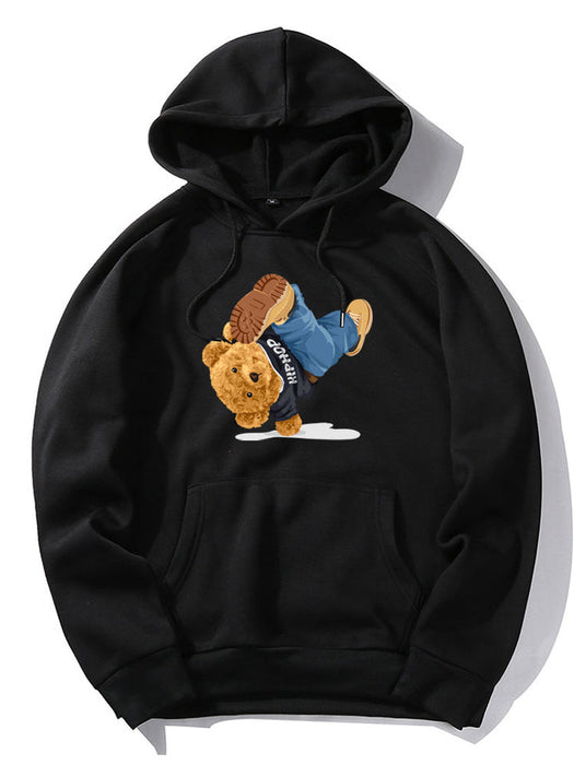 Break Dance Bear Print Hoodie