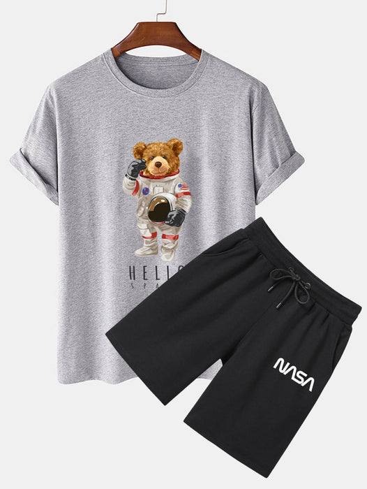 Astronaut Bear Print T-Shirt And NASA Print Shorts