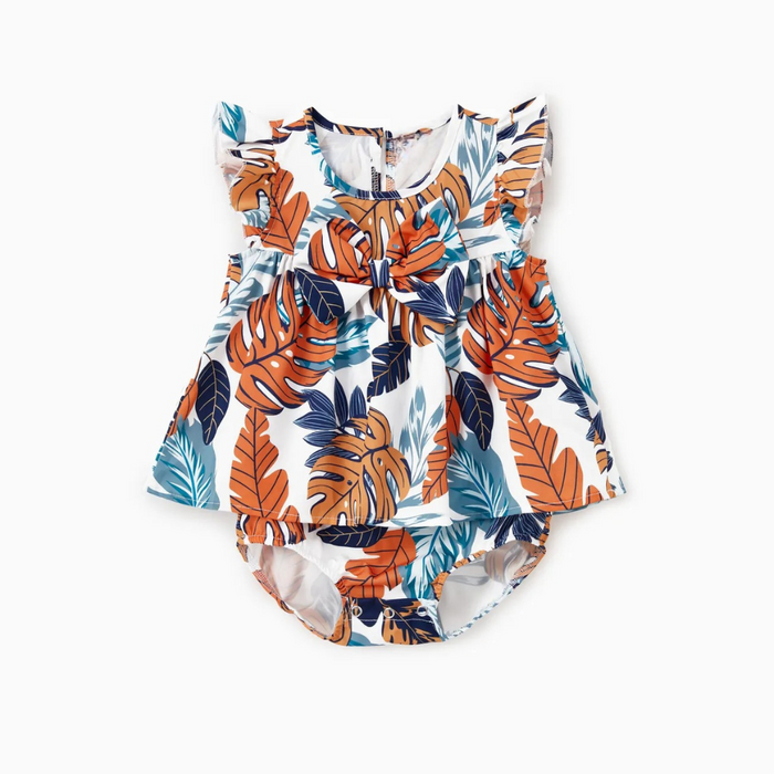 Elegant Leaf Printed Family Matching Outfit Set