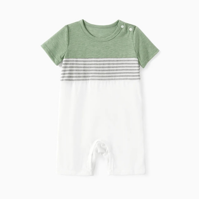 Button A Line Dress And Strip Tshirt Family Matching Outfit Set