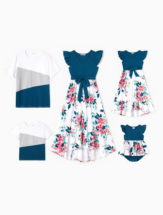 Family Matching Sets Floral Print Dresses And T Shirt