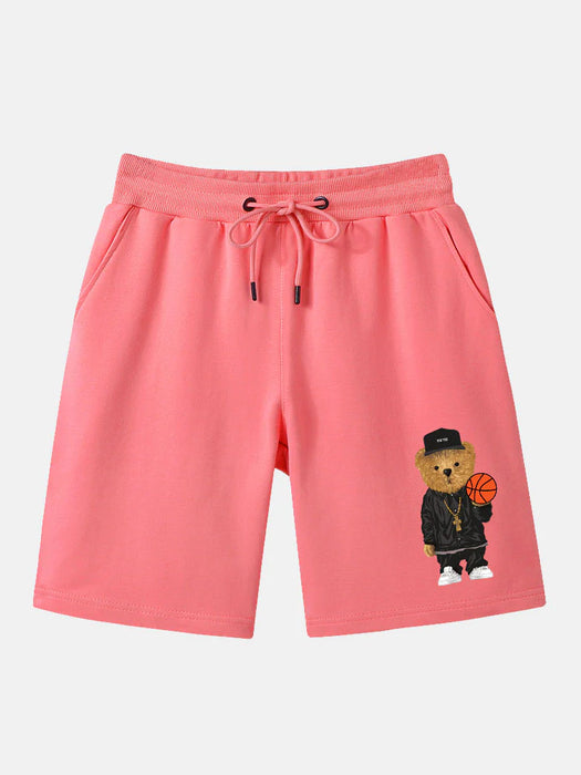 Basketball Bear Print Mid Length Short