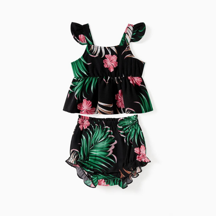 Tropical Leaf And Floral Printed Family Outfits Set