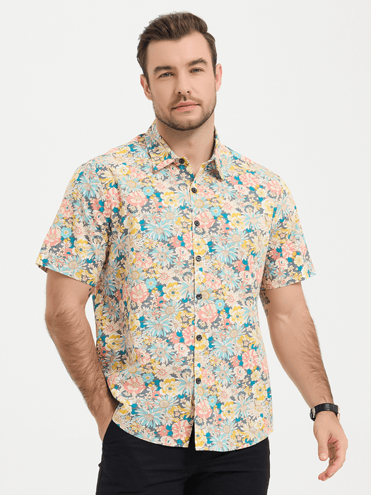 Men Striped And Floral Short Sleeve Shirts