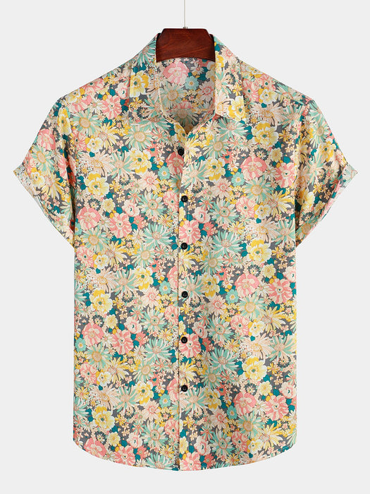 Men Striped And Floral Short Sleeve Shirts