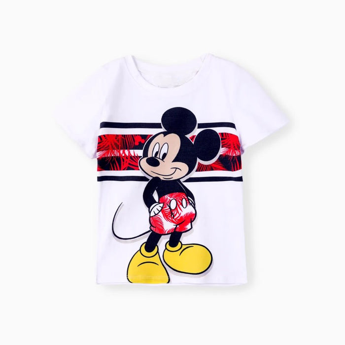 Mickey Family Matching Plant Print Dresses And Striped T Shirts Sets