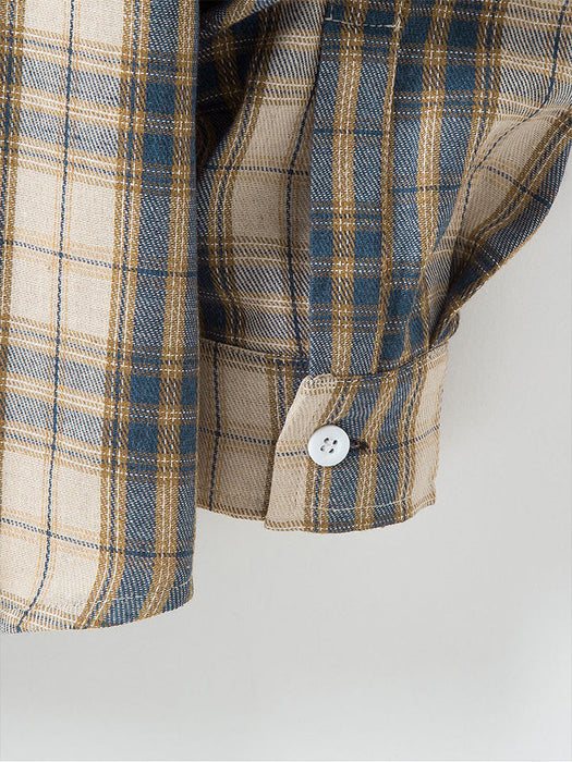 Button Up Contrast Hooded Plaid Shirt