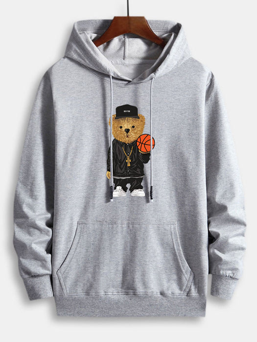 Basketball Bear Print Cotton Hoodie