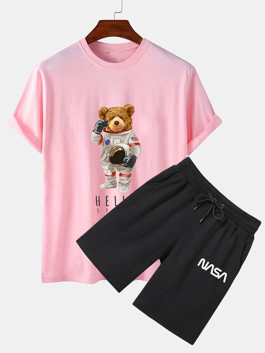 Astronaut Bear Print T-Shirt And NASA Print Shorts