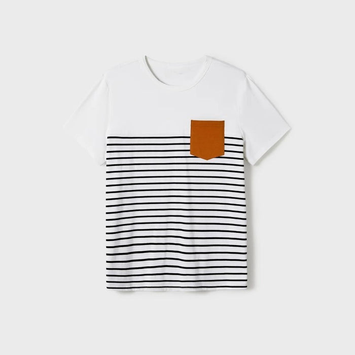 Family Matching Stripe Asymmetrical Dresses and Panel T shirts Sets