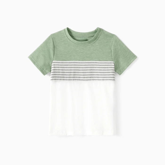 Button A Line Dress And Strip Tshirt Family Matching Outfit Set