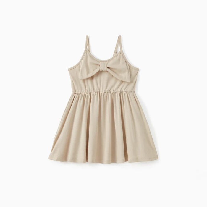 Family Matching Polo T shirt And Bow Strap Dress Sets