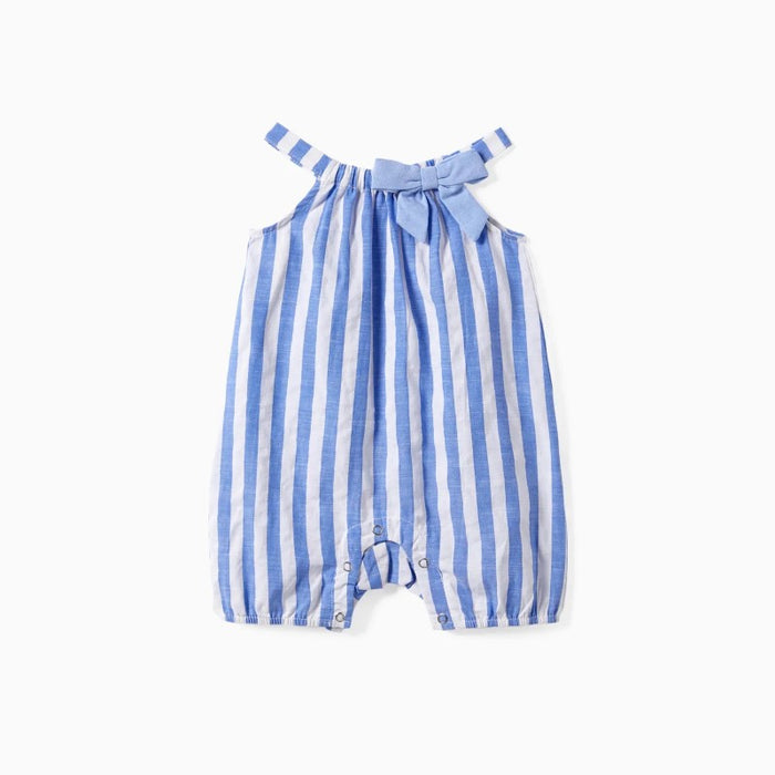 Family Matching Stripe Shirt And Halter Tassel Dress Sets