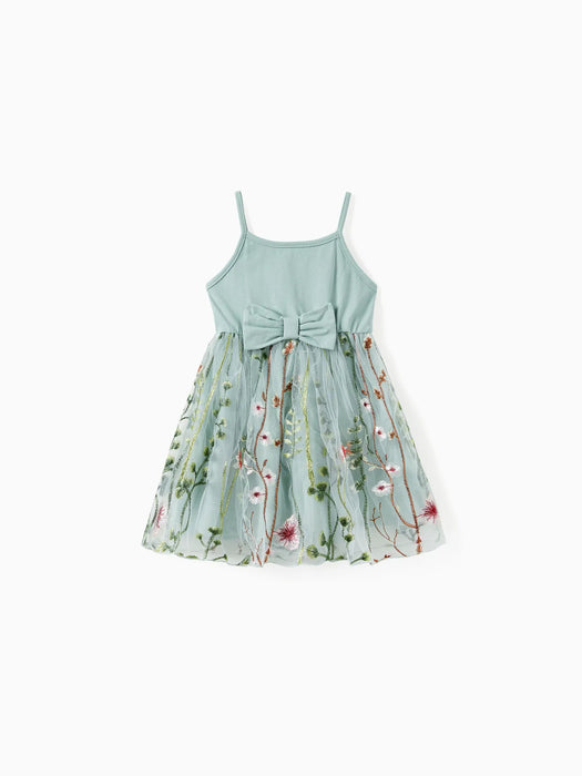 Family Matching Tee And Tulle Strap Dress Sets