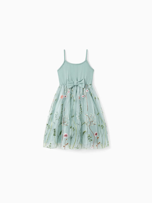 Family Matching Tee And Tulle Strap Dress Sets