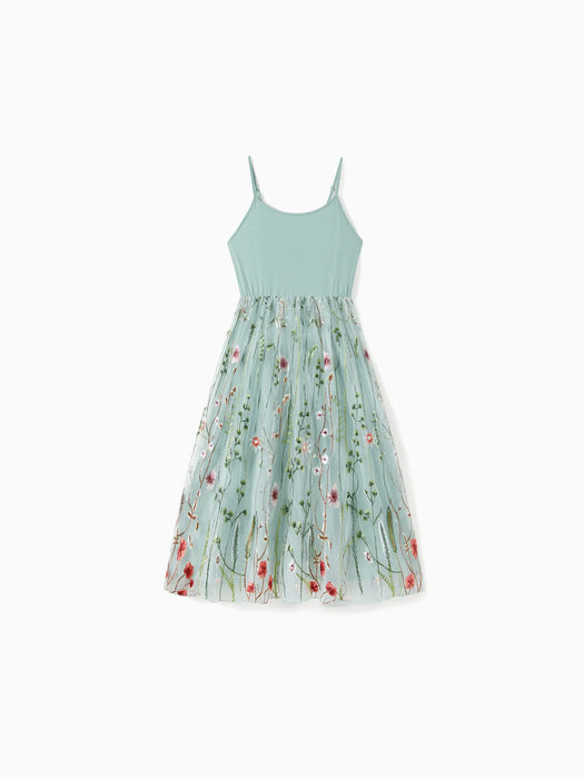 Family Matching Tee And Tulle Strap Dress Sets