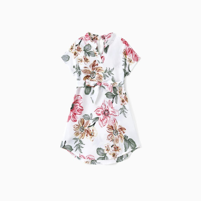 Family Matching Floral Printed Dress And T Shirt Set