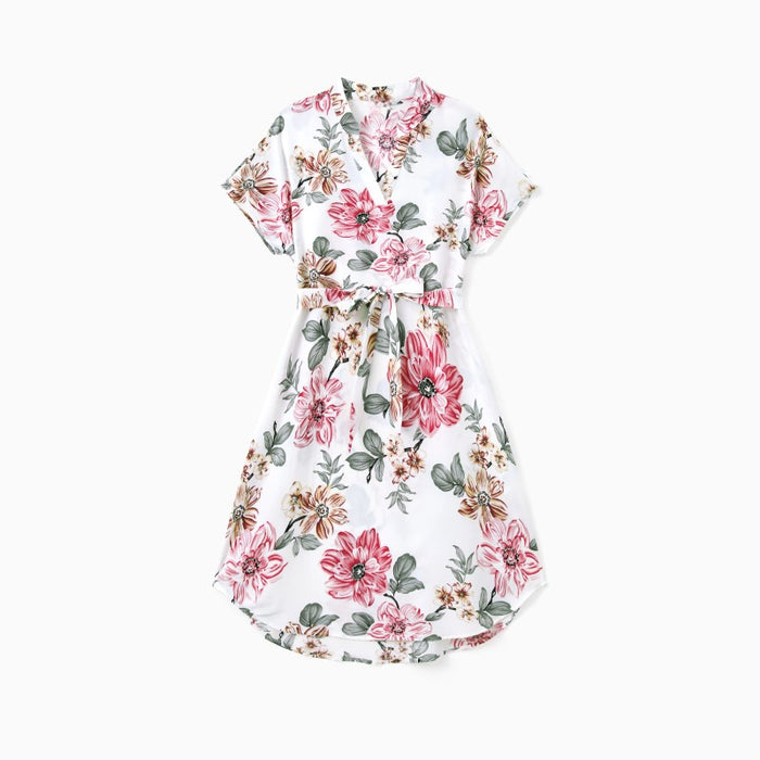 Family Matching Floral Printed Dress And T Shirt Set