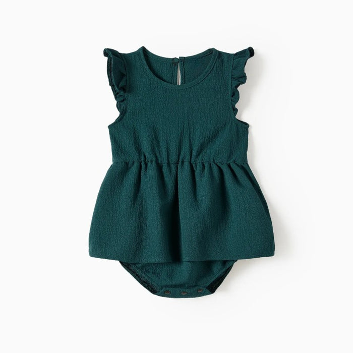 Family Matching Belted Dresses And Short Sleeved Tops Sets