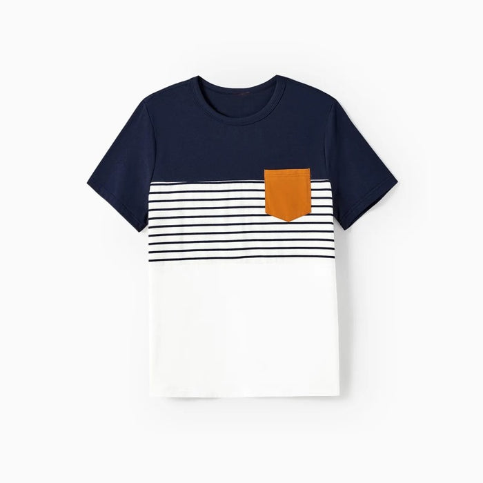 Family Matching Stripe Pocket Dresses And T Shirt Sets