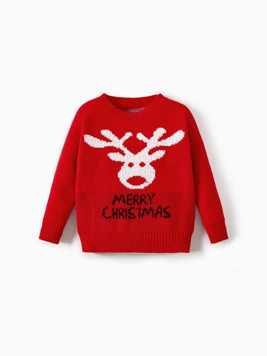 Printed Reindeer Family Matching Christmas Sweaters Set