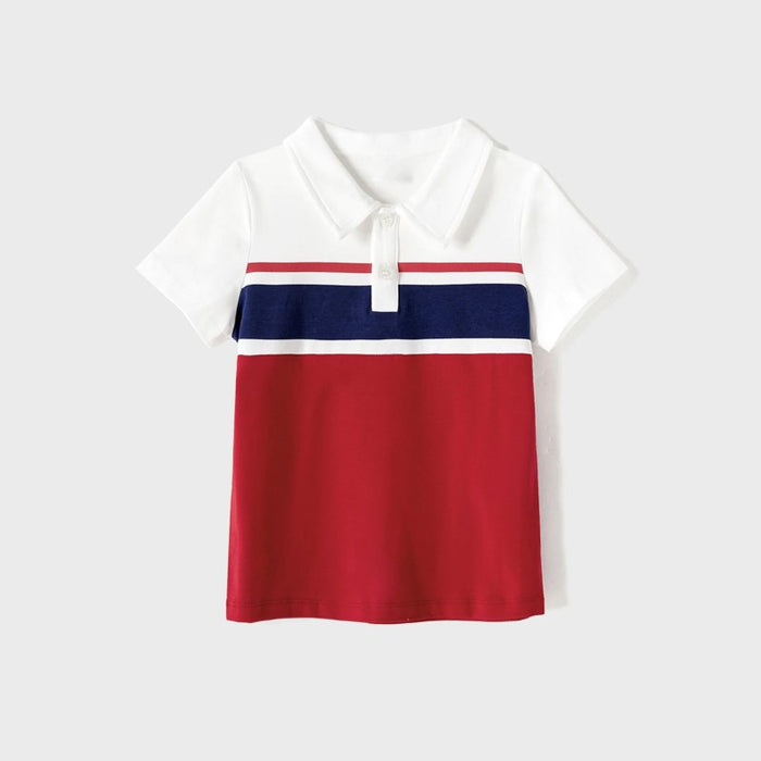 Family Matching Polo Dresses And Solid Color Tops Sets