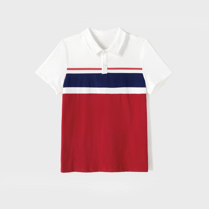 Family Matching Polo Dresses And Solid Color Tops Sets