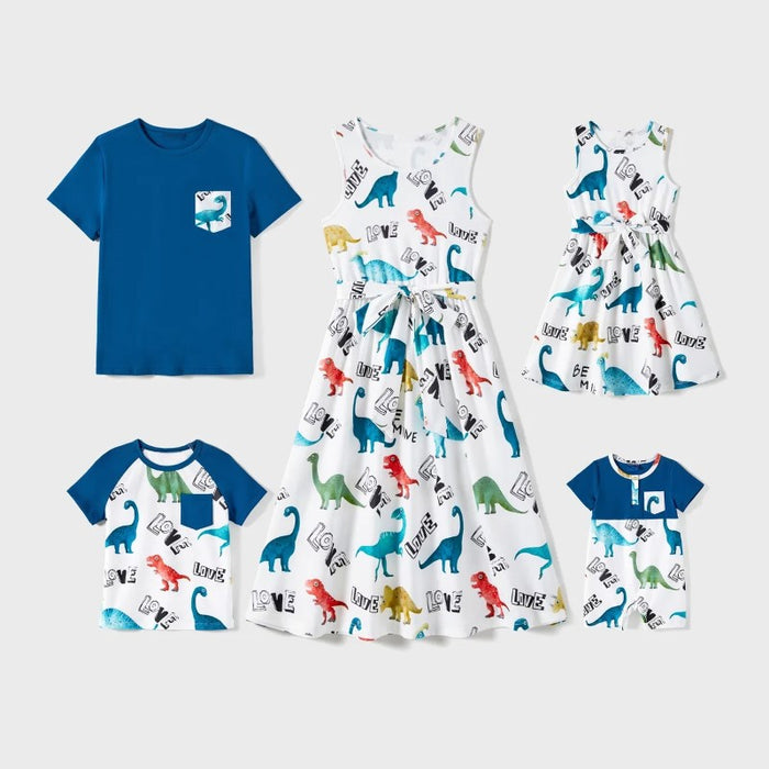 Family Matching Dinosaur Tank Dresses And T Shirt Sets