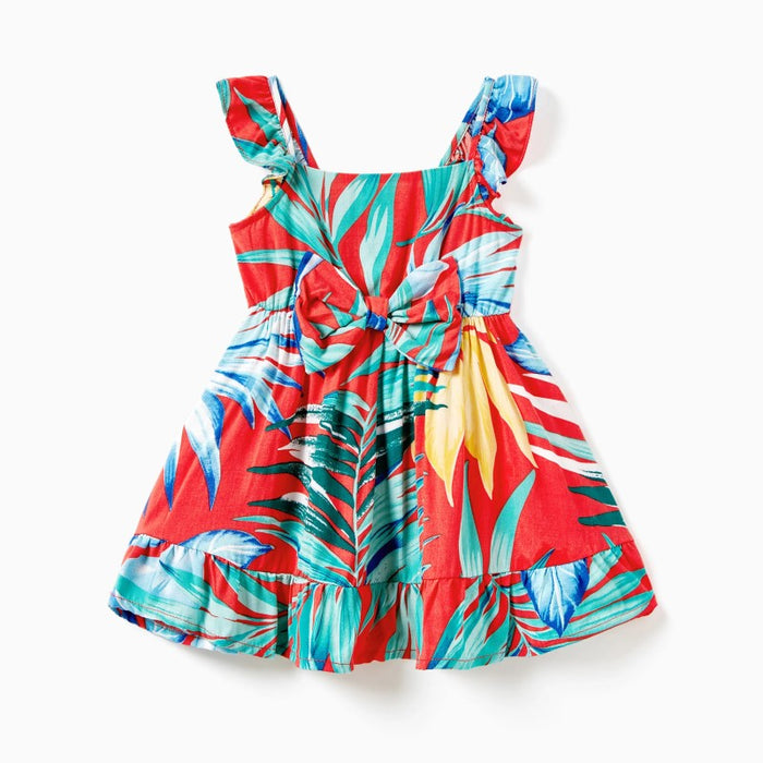 Family Matching Tropical Leaf Dress And Tee Set