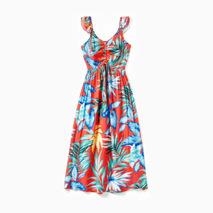 Family Matching Tropical Leaf Dress And Tee Set