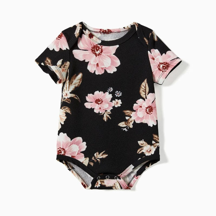 Family Matching Floral Tee And Drawstring Dress Sets