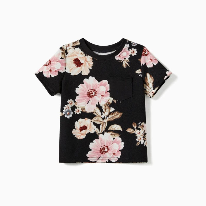 Family Matching Floral Tee And Drawstring Dress Sets