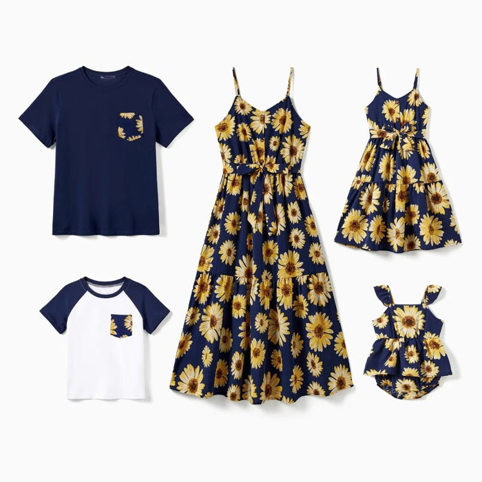 Family Matching Sunflower Pattern Dress Sets