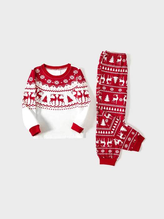 Reindeer And Snowflakes Patterned Family Matching Christmas Pajama Set