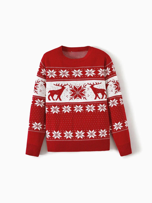 Reindeer And Snowflake Print Family Matching Christmas Sweaters