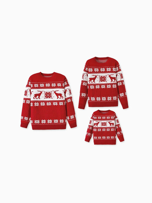 Reindeer And Snowflake Print Family Matching Christmas Sweaters