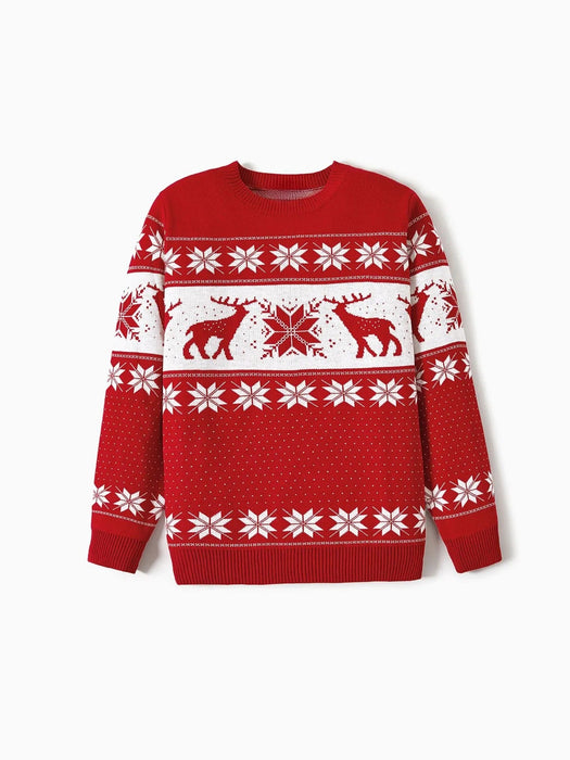 Reindeer And Snowflake Print Family Matching Christmas Sweaters