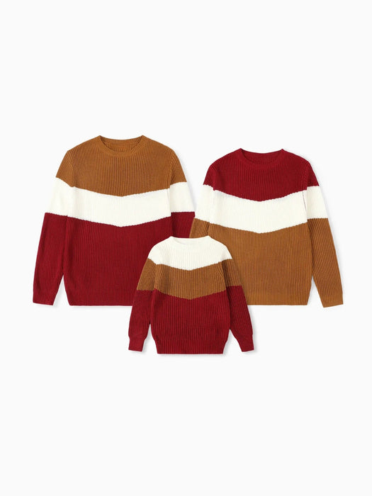 Color Block Long Sleeves Family Matching Christmas Sweater Set